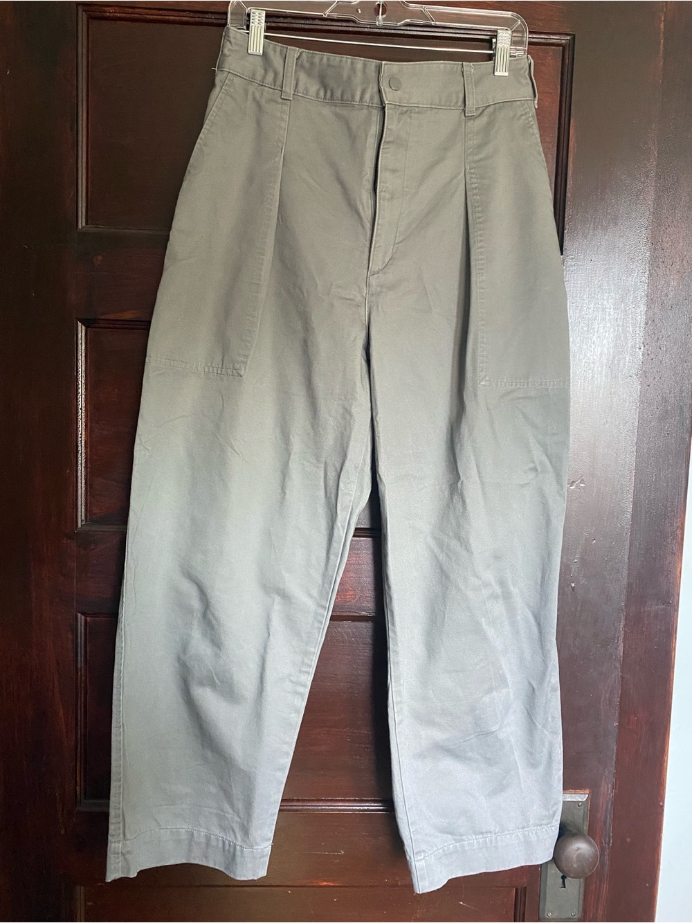 Uniqlo Wide Leg Utility Pants 100% Cotton Fatigue Gray 29 (Fits 28)